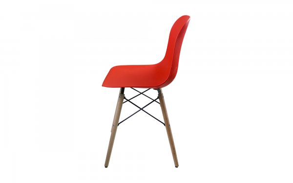 صندلی اِیمز پایه ایفلی بدون دسته با پایه چوبی رنگ قرمز