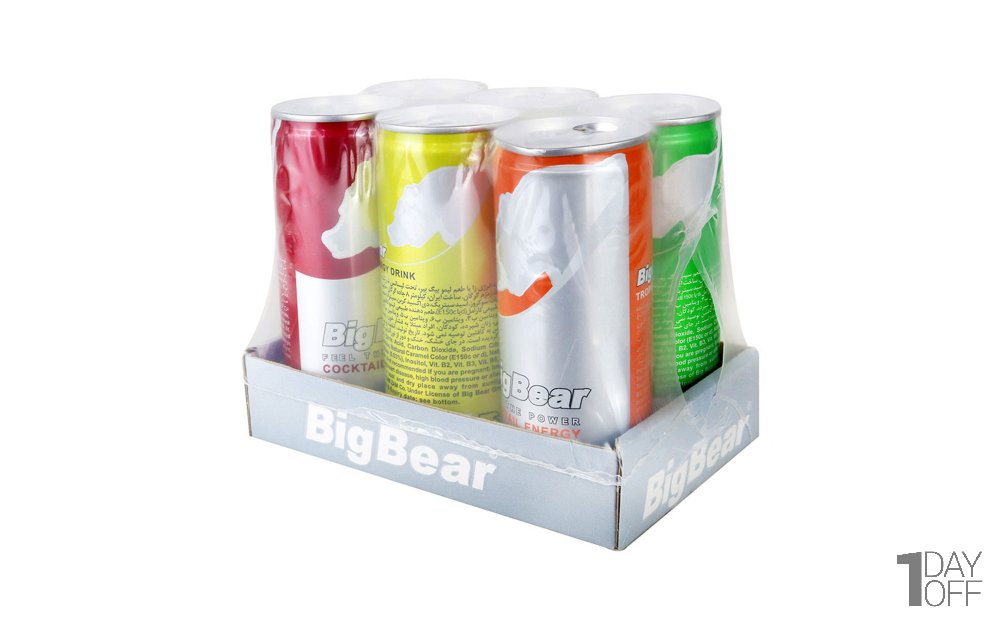 نوشابه کوکتل انرژی‌زا بیگ‌بر (Big Bear) مقدار 250 میلی‌لیتر بسته 6 عددی