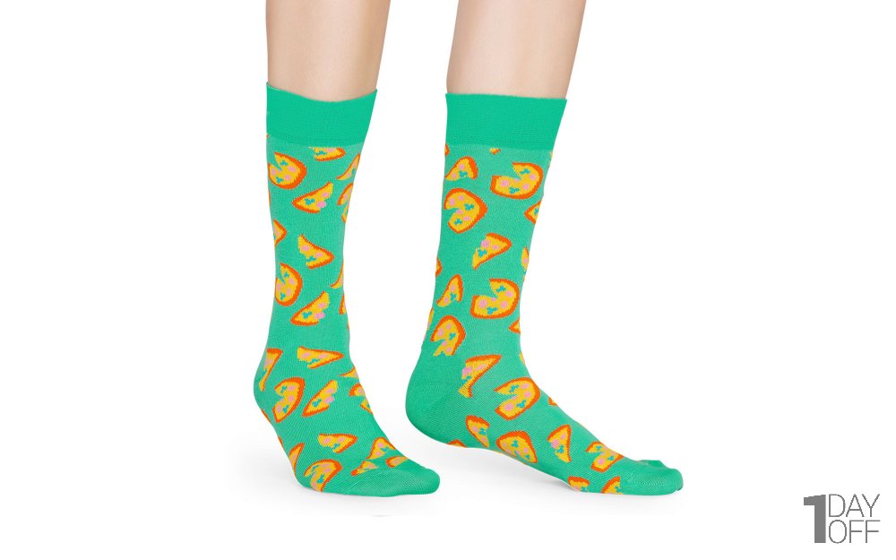 جوراب ساقدار بلند سبز طرح پیتزا 