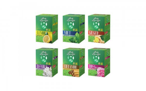 بسته ترکیبی 6 طعم چای سبز دوغزال مقدار هر بسته 100 گرم