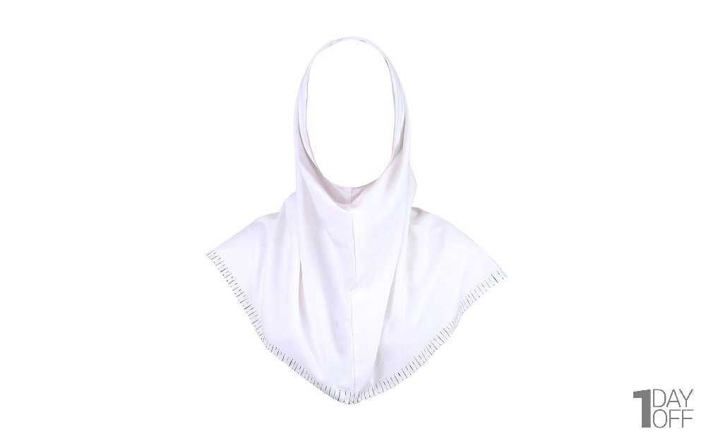 مقنعه نخی ساده رنگ سفید با حاشیه طراحی شده با دست