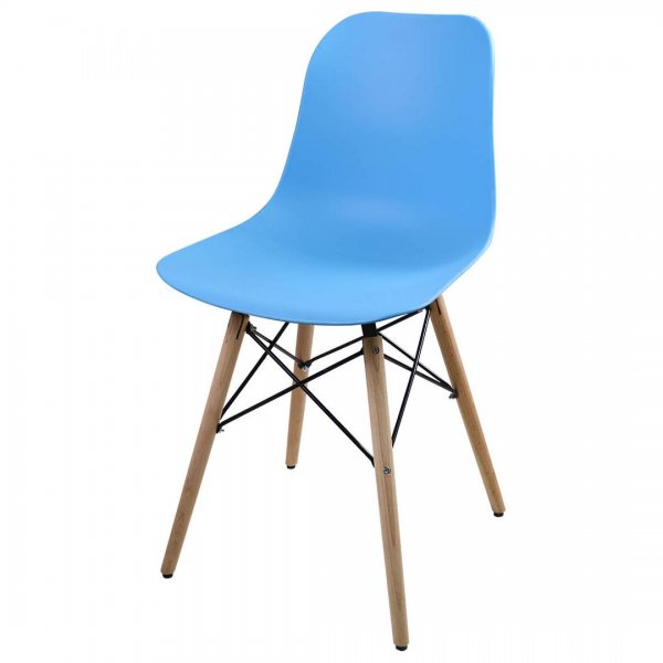 صندلی اِیمز پایه ایفلی بدون دسته با پایه چوبی رنگ آبی