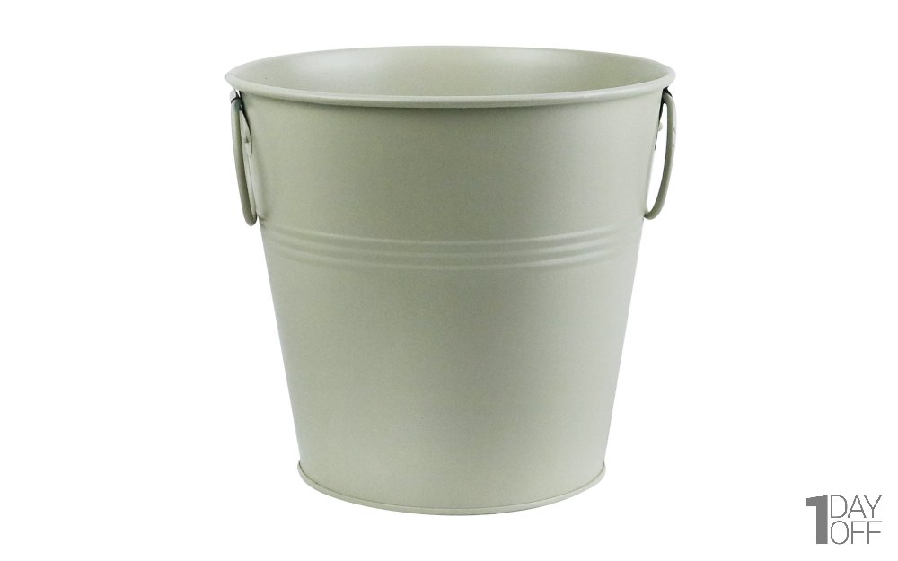 گلدان فلزی سطلی دسته‌ حلقه‌ای ابعاد 20x19x14.5 سانتی‌متر رنگ خاکستری روشن مات