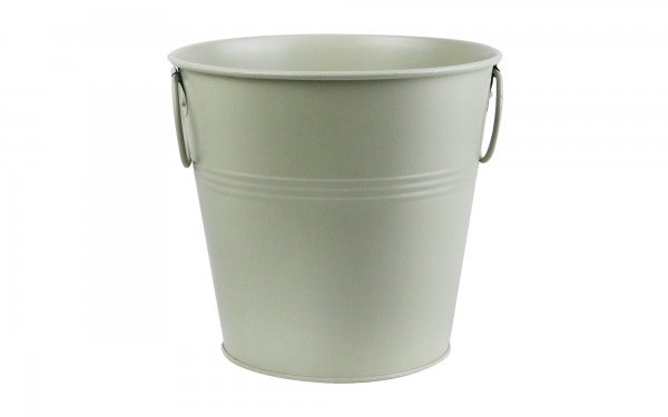 گلدان فلزی سطلی دسته‌ حلقه‌ای ابعاد 20x19x14.5 سانتی‌متر رنگ خاکستری روشن مات
