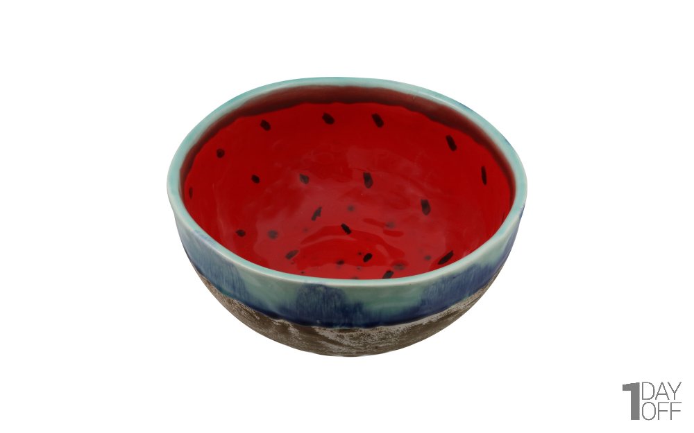 کاسه سرامیکی لعاب طرح هندوانه اندازه 12x12x5.5 سانتی‌متر