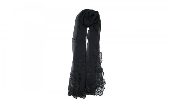 شال حریر مشکی حاشیه گیپور میس‌اسمارت کد 2319 valentino