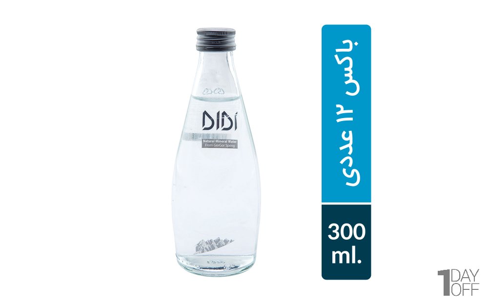 باکس 12 عددی آب معدنی بدون گاز شیشه‌ای دی‌دی واتر مقدار 300 میلی‌لیتر
