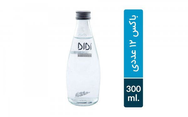باکس 12 عددی آب معدنی بدون گاز شیشه‌ای دی‌دی واتر مقدار 300 میلی‌لیتر