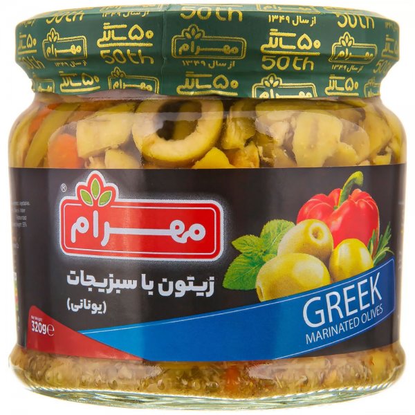 زیتون با سبزیجات یونانی مهرام مقدار 320 گرم