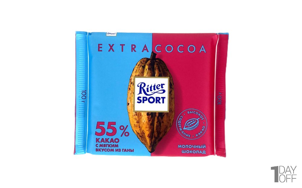 شکلات ریتر اسپرت (Ritter Sport) شیری با 55 درصد کاکائو مقدار 100 گرم
