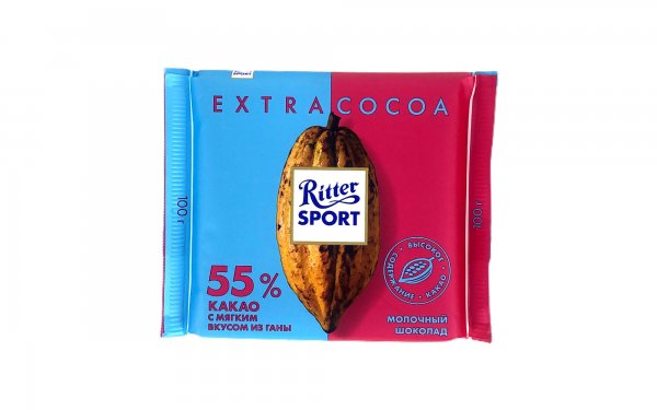 شکلات ریتر اسپرت (Ritter Sport) شیری با 55 درصد کاکائو مقدار 100 گرم