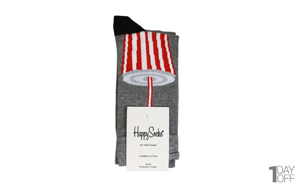 جوراب هپی‌ساکس (Happy Socks) کد 6643 سری غذا طرح کوکاکولا رنگ زمینه خاکستری