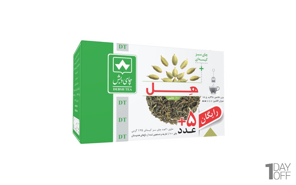چای سبز کیسه‌ای با عطر هل دبش بسته 20+5 عددی