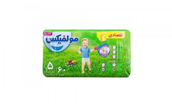 پوشک کامل بچه سایز 5 خیلی بزرگ 11 تا 25 کیلوگرم مولفیکس بسته 60 عددی 