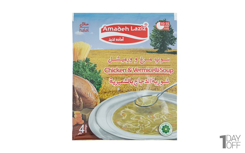 سوپ مرغ و ورمیشل آماده لذیذ مقدار 65 گرم