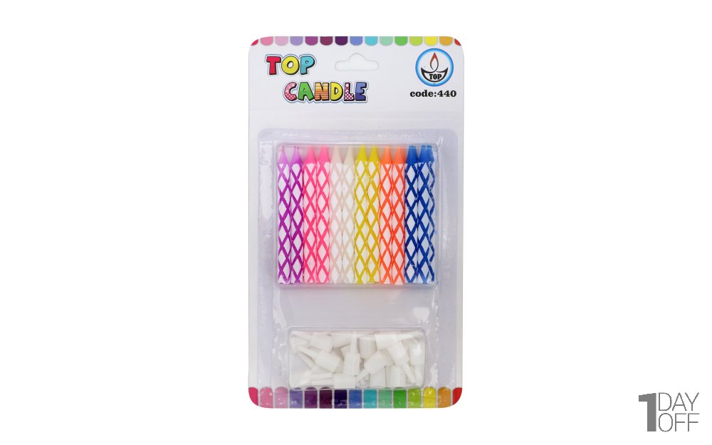 شمع کیک تاپ‌کندل (Top Candel) کد 440 بسته 24 عددی رنگارنگ 