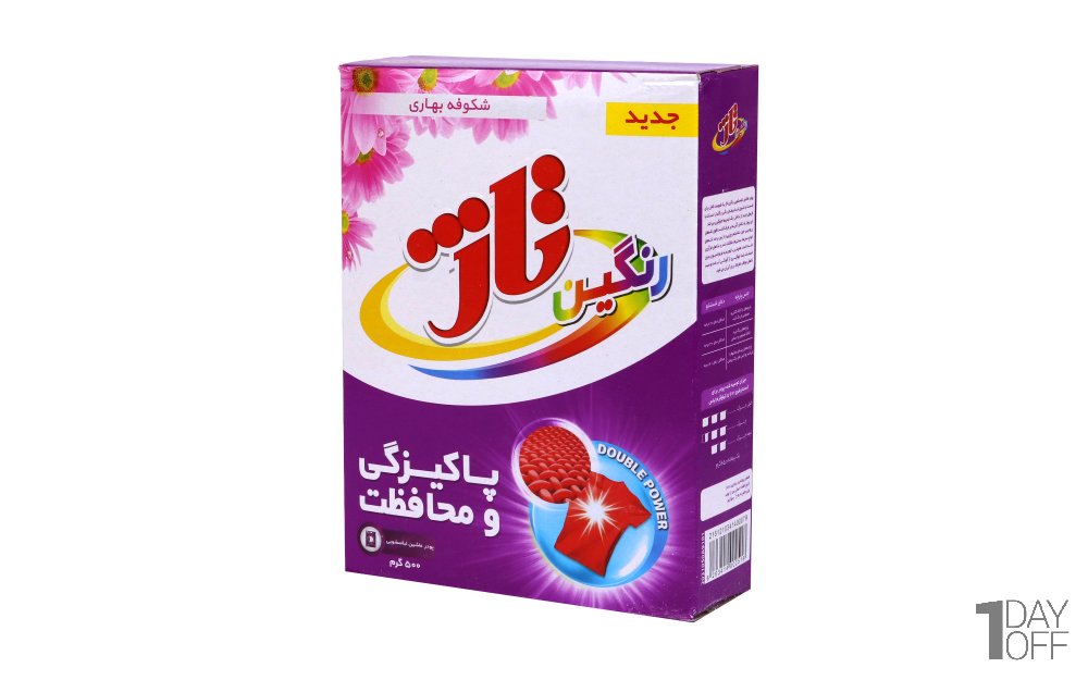 پودر ماشین لباسشویی رنگین تاژ مدل شکوفه‌های بهاری مقدار 500 گرم