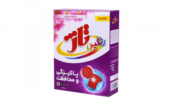 پودر ماشین لباسشویی رنگین تاژ مدل شکوفه‌های بهاری مقدار 500 گرم