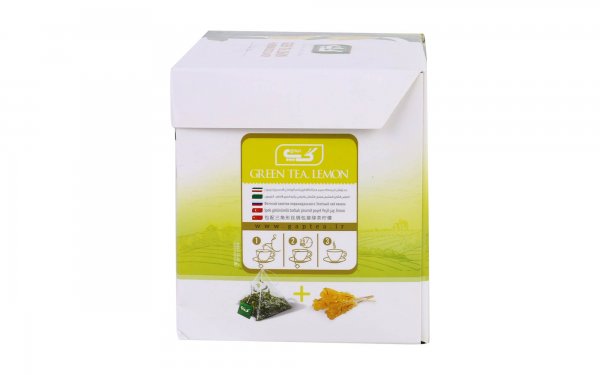 دمنوش کیسه‌ای هرمی چای سبز و لیمو با کریستال‌های نبات زعفرانی گپ مقدار بسته 12 عددی