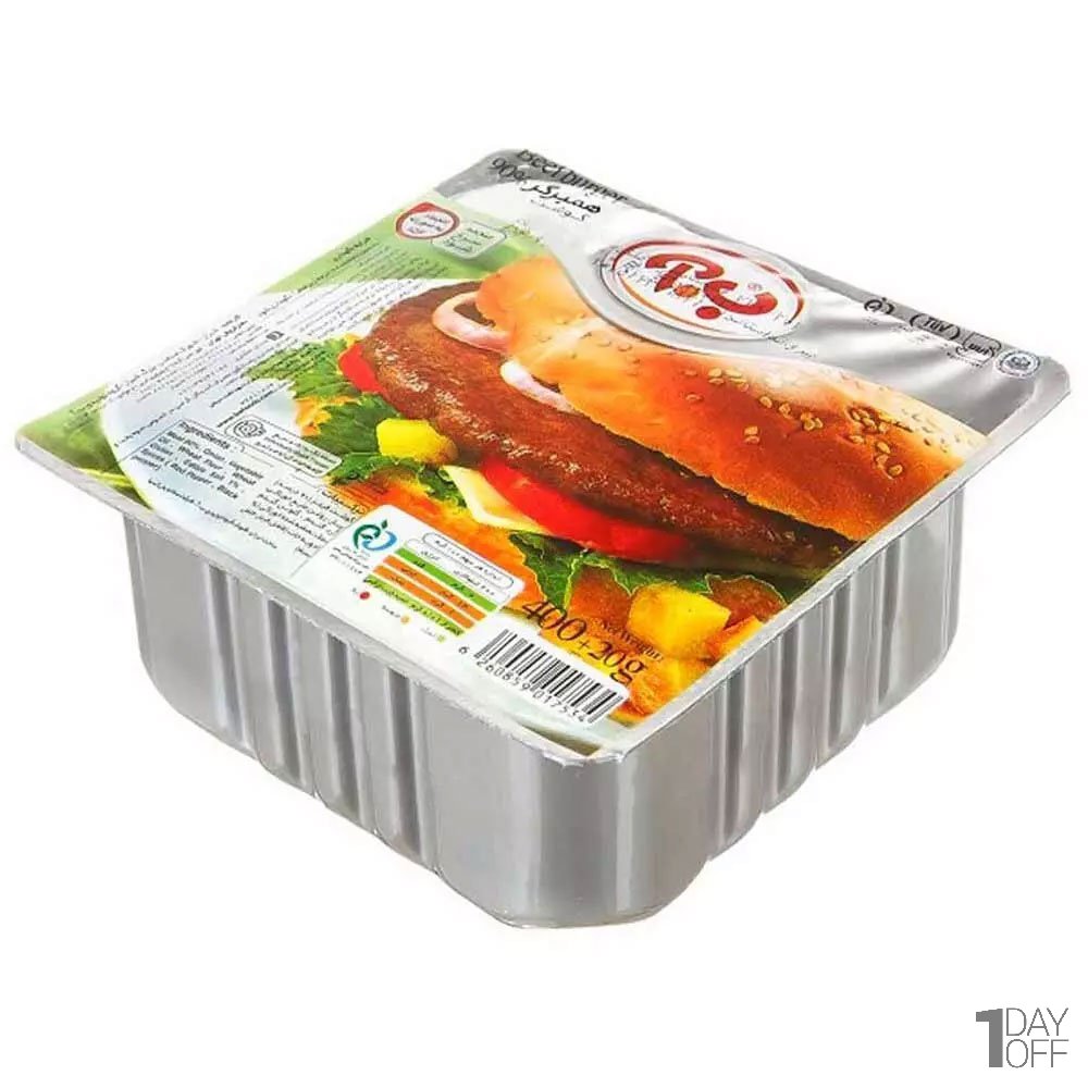 برگر گوشت 90درصد گوشت ب.آ مقدار 400 گرم (4 عددی)