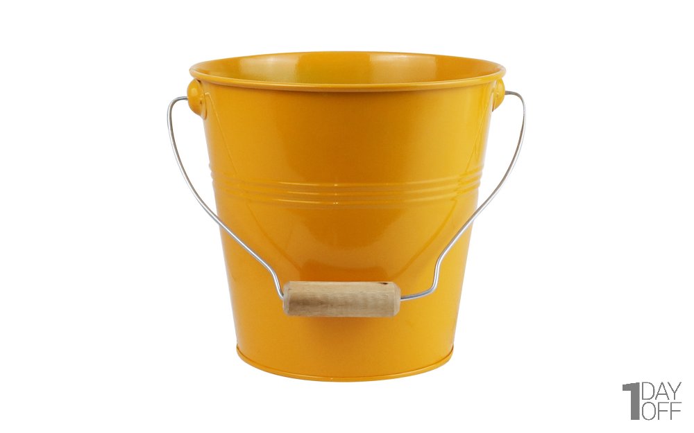  گلدان فلزی سطلی دسته یکسره چوبی تورینگ ابعاد 20x19x14.5 سانتی‌متر رنگ نارنجی پرتقالی