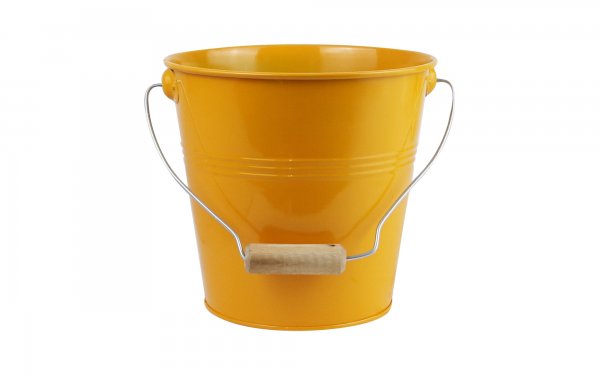 گلدان فلزی سطلی دسته یکسره چوبی تورینگ ابعاد 20x19x14.5 سانتی‌متر رنگ نارنجی پرتقالی