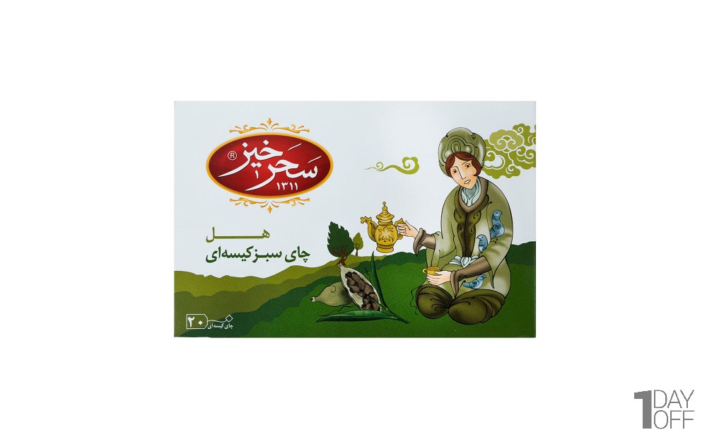 چای کیسه‌ای سبز با طعم هل سحرخیز بسته 20 عددی