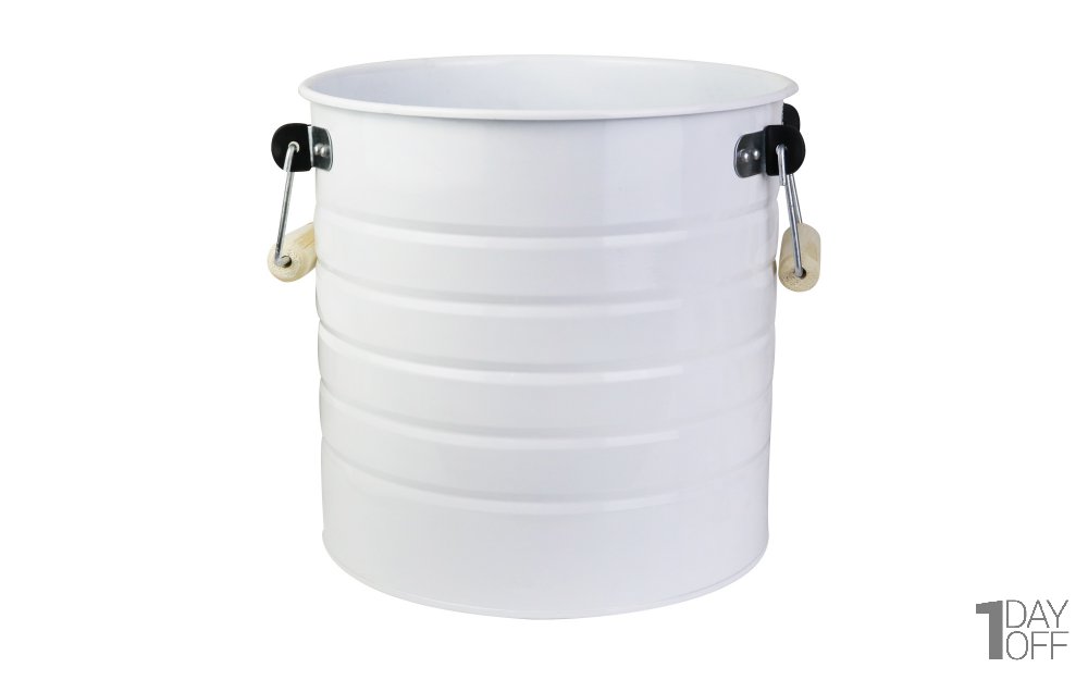 گلدان فلزی دسته‌ چوبی تورینگ ابعاد 29x29x29 سانتی‌متر رنگ سفید