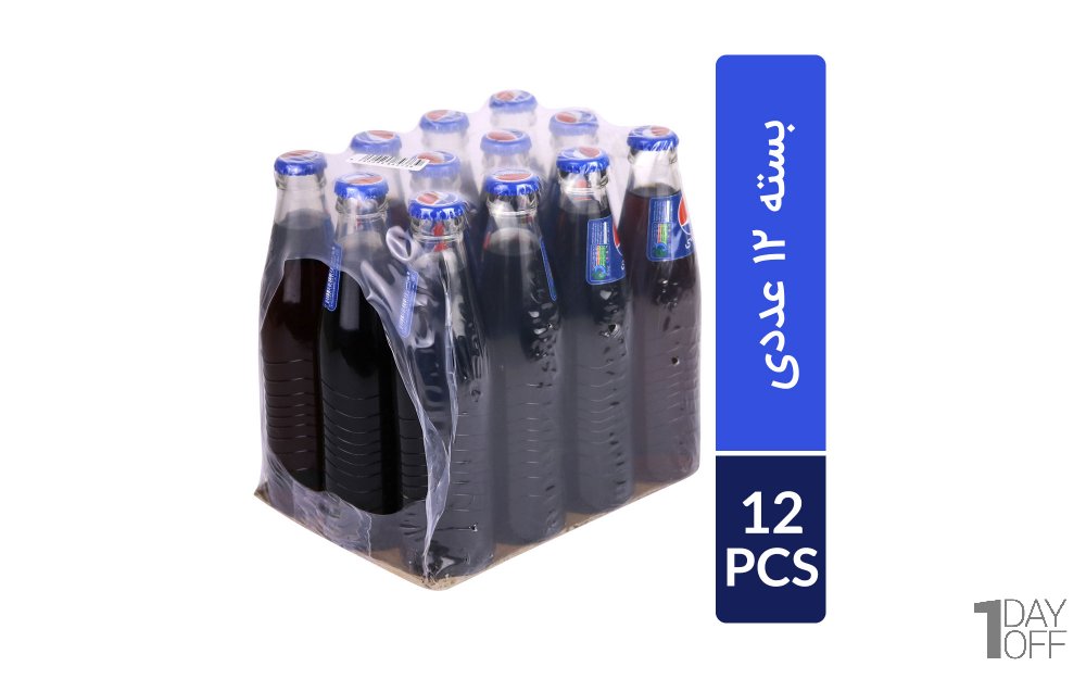 بسته 12 عددی نوشابه گازدار شیشه‌ای پپسی مقدار 250 میلی‌لیتر