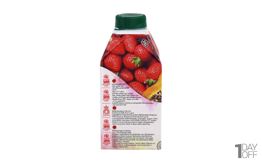 نکتار مخلوط توت‌فرنگی، پاپایا، گواوای صورتی، پرتقال، موز و آناناس سان‌استار مقدار 500 میلی‌لیتر