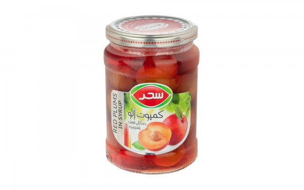 کمپوت شیشه‌ای آلو جنگلی قرمز سحر مقدار 670 گرم  