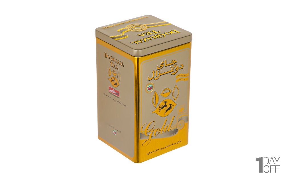 چای سیاه باروتی طلایی قوطی فلزی دوغزال مقدار 400 گرم  