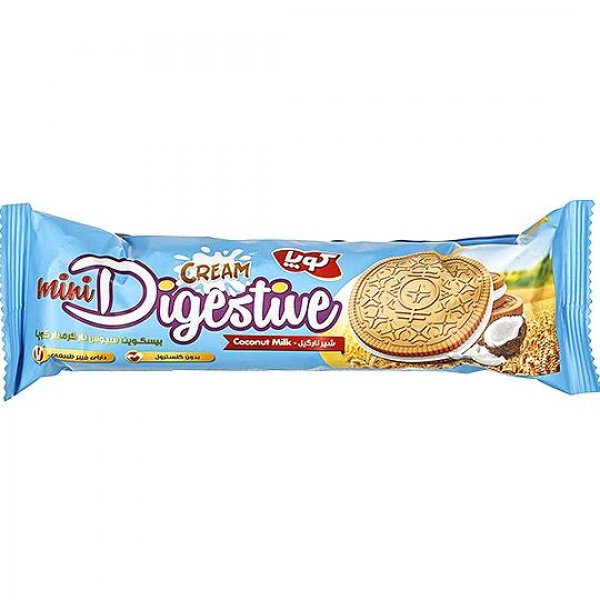 بیسکویت سبوس‌دار کرم‌دار کوپا با طعم شیر نارگیل مقدار 75 گرم