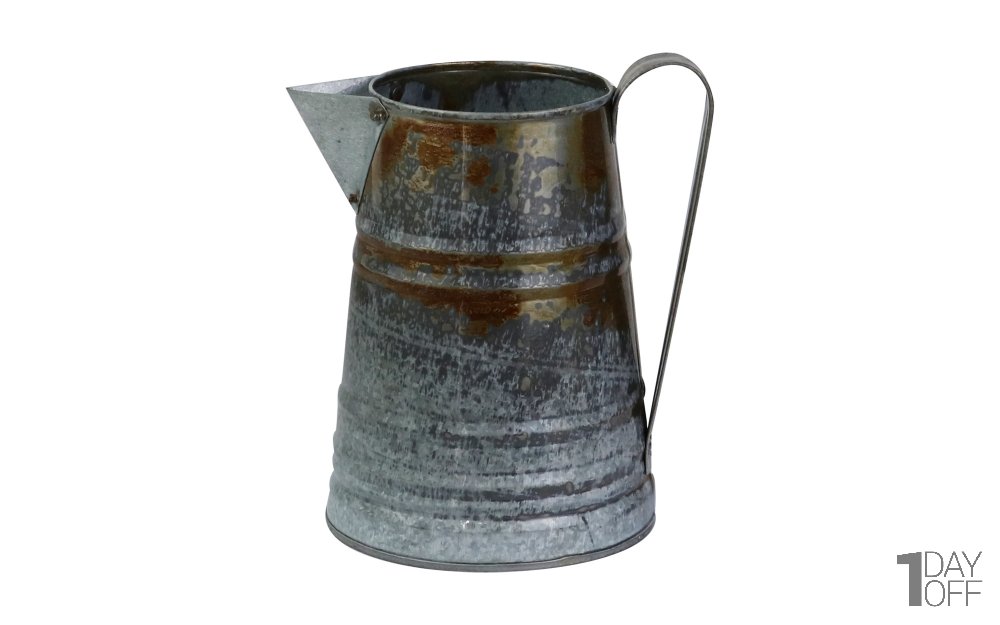 گلدان فلزی پارچی کهنه‌کاری دسته‌دار ابعاد 20x11x18 سانتی‌متر رنگ نقره‌ای