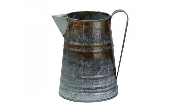 گلدان فلزی پارچی کهنه‌کاری دسته‌دار ابعاد 20x11x18 سانتی‌متر رنگ نقره‌ای