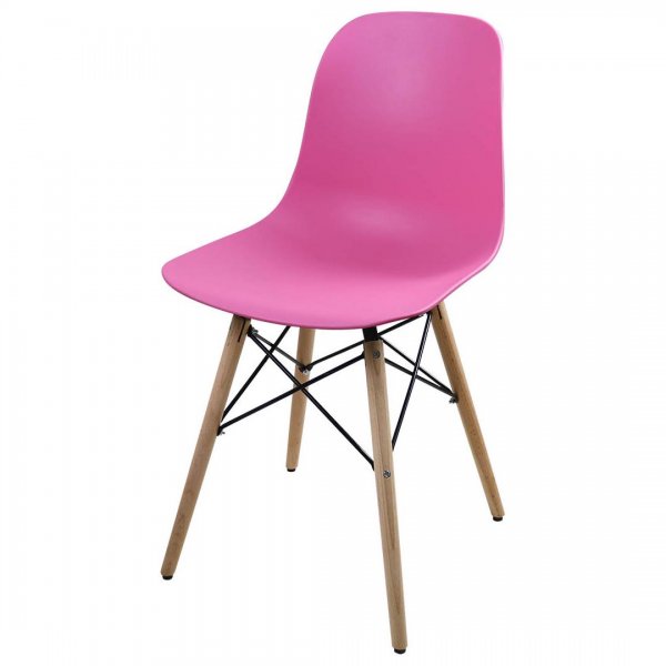 صندلی اِیمز پایه ایفلی بدون دسته با پایه چوبی رنگ صورتی
