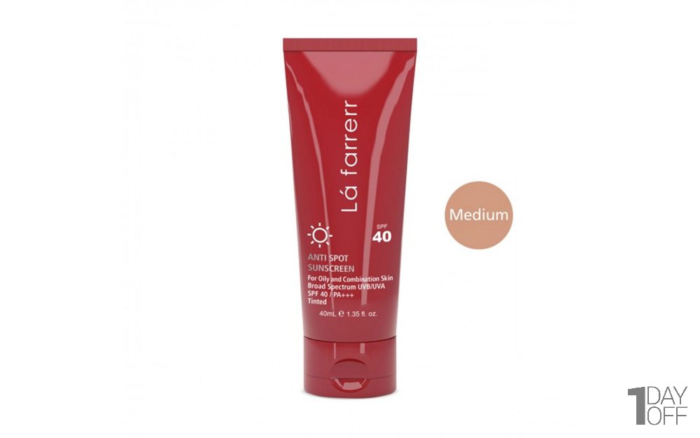کرم ضد آفتاب و ضد لک SPF40 لافارر مناسب پوست چرب و مستعد آکنه رنگ متوسط