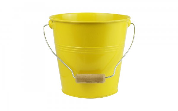 گلدان فلزی سطلی دسته یکسره چوبی تورینگ ابعاد 20x19x14.5 سانتی‌متر رنگ زرد