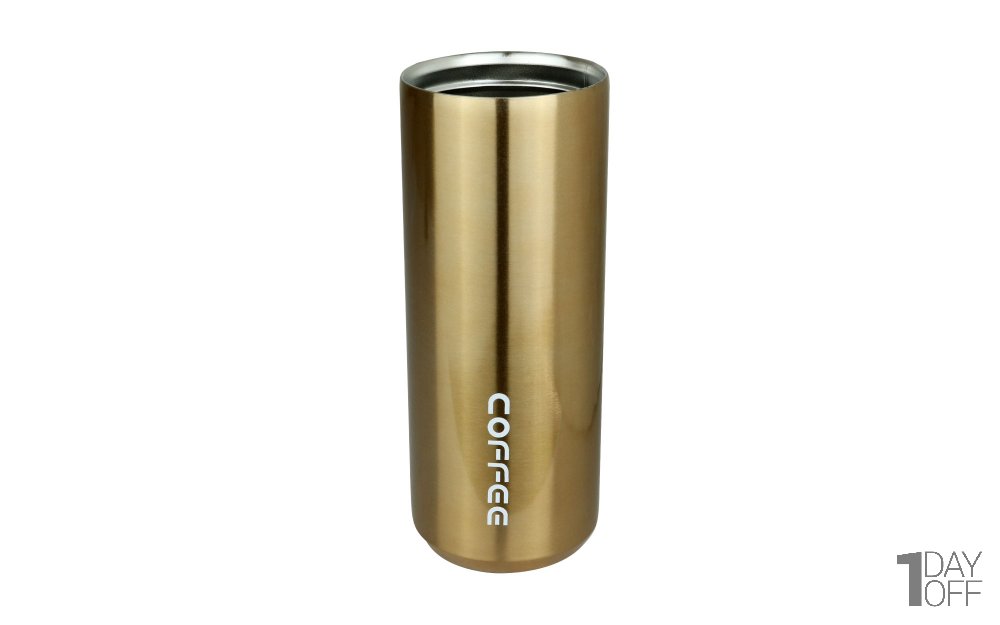  ماگ سفری (تراول ماگ) فلزی با درب وکیوم Coffe رنگ طلایی حجم 500 میلی‌لیتر 