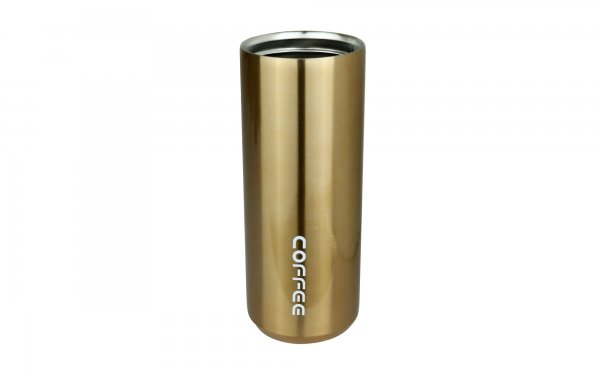  ماگ سفری (تراول ماگ) فلزی با درب وکیوم Coffe رنگ طلایی حجم 500 میلی‌لیتر 