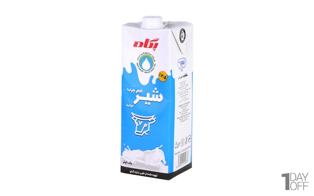 شیر نیم‌چرب 2.5 درصد چربی پگاه مقدار 1 لیتر