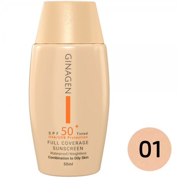 کرم ضد آفتاب رنگی SPF50 مناسب پوست چرب و مختلط ژیناژن مقدار 50 میلی‌لیتر - رنگ 01