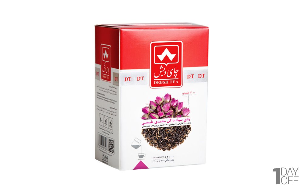 چای سیاه با گل محمدی طبیعی دبش مقدار 100 گرم