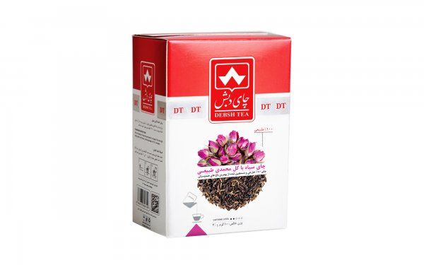 چای سیاه با گل محمدی طبیعی دبش مقدار 100 گرم