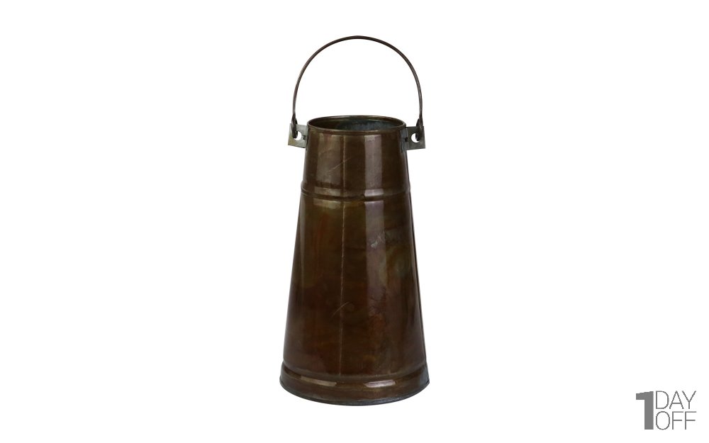 گلدان فلزی سطلی کهنه‌کاری دسته‌دار ابعاد 26x13x10 سانتی‌متر رنگ مسی