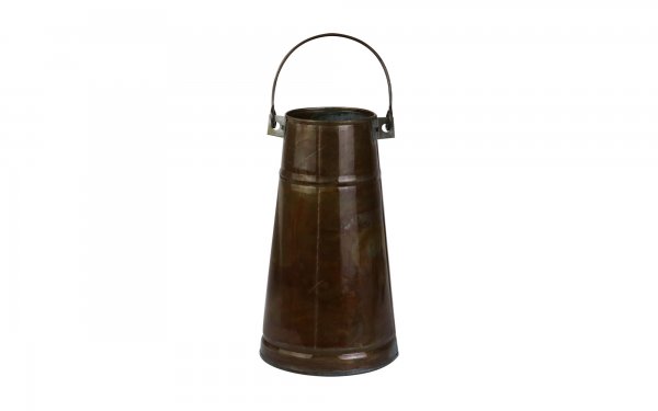 گلدان فلزی سطلی کهنه‌کاری دسته‌دار ابعاد 26x13x10 سانتی‌متر رنگ مسی