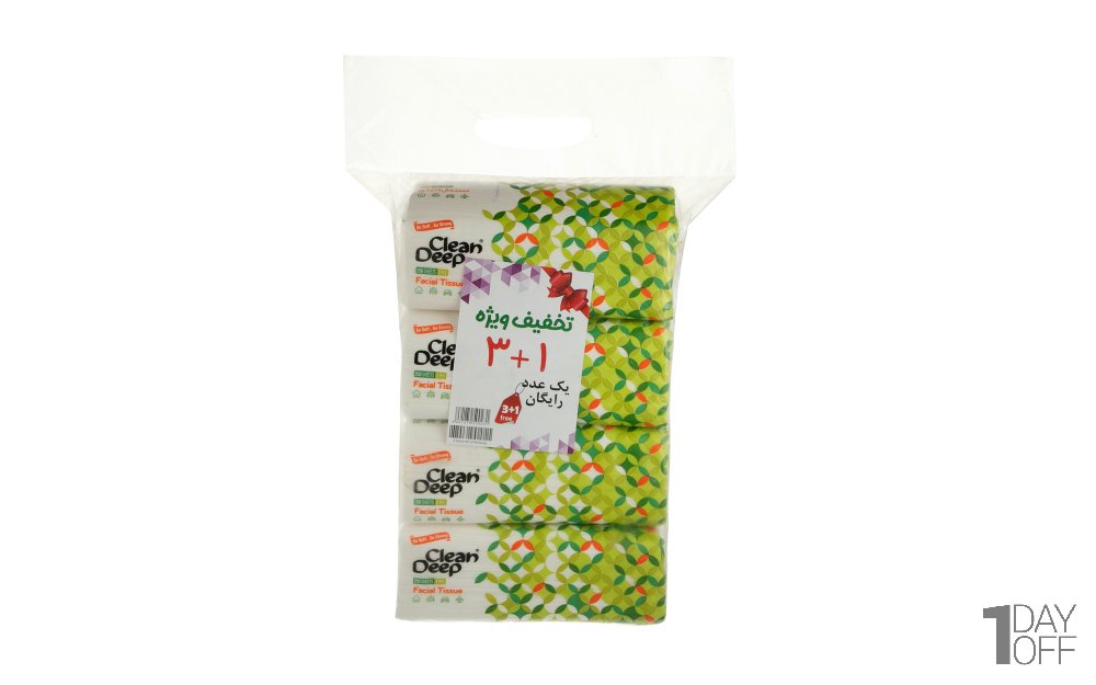 دستمال کاغذی دولایه 250 برگ دیپ‌کلین سبز بسته 3 عددی به همراه 1 بسته هدیه