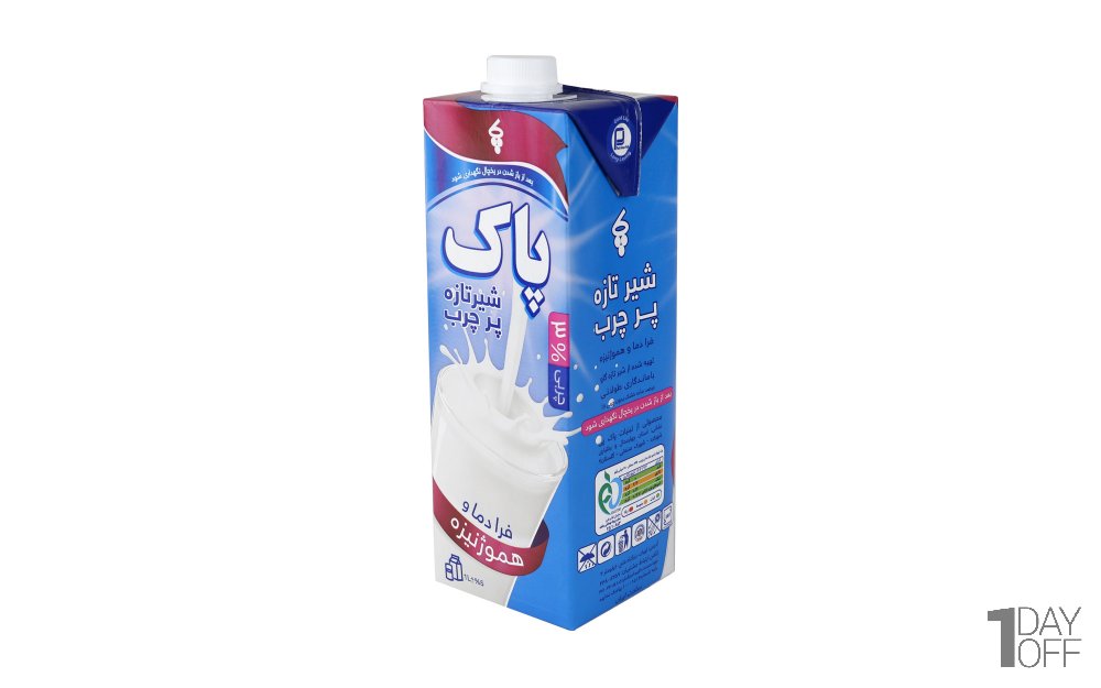 شیر تازه پاستوریزه پرچرب 3 درصد چربی پاک مقدار 1 لیتر