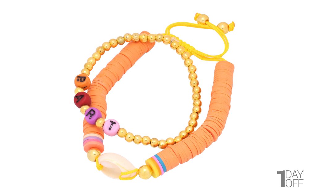 دستبند دو تکه طرح صدف و مهره رنگ نارنجی