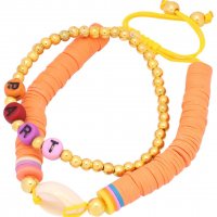 دستبند دو تکه طرح صدف و مهره رنگ نارنجی